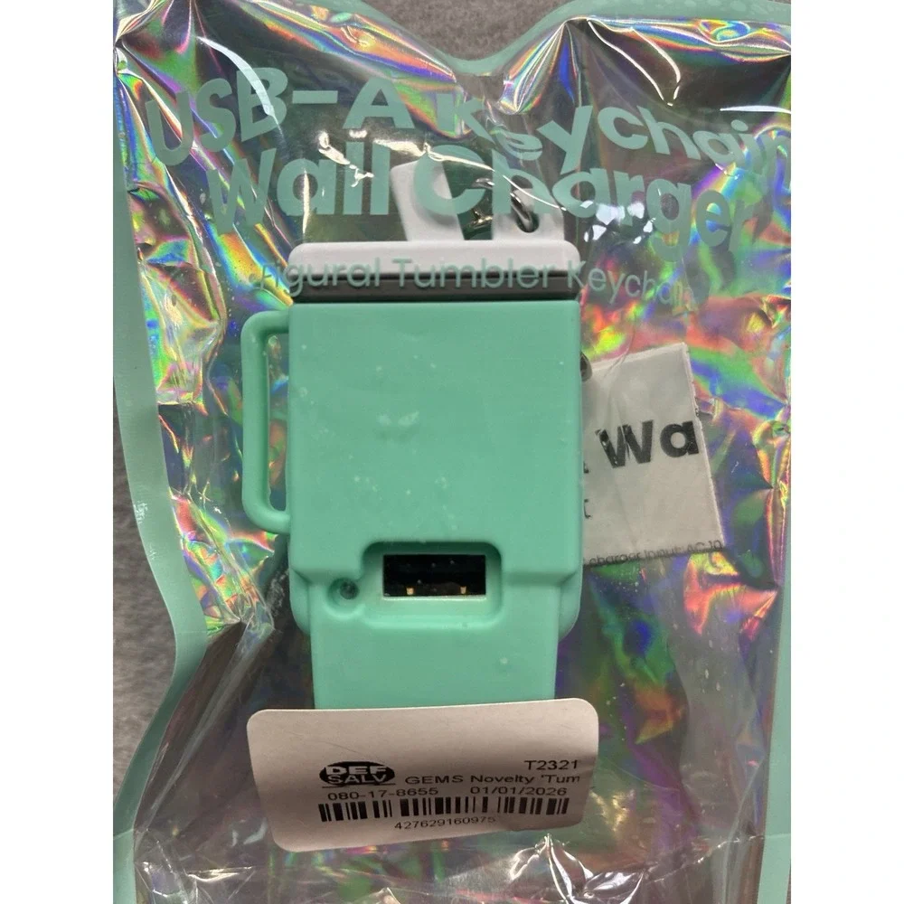 GEMS Novelty Teal Tumbler Keychain USB-A Wall Charger 12W 5V Output 2.4A Portabl
